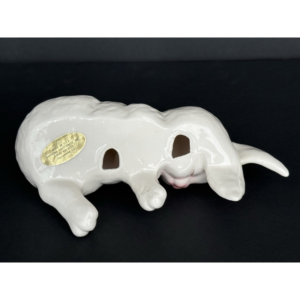 Vintage Sleeping Bunny Rabbit Ceramic Shelf Sitter/Mantel Display White/Pink USA - Picture 8 of 11